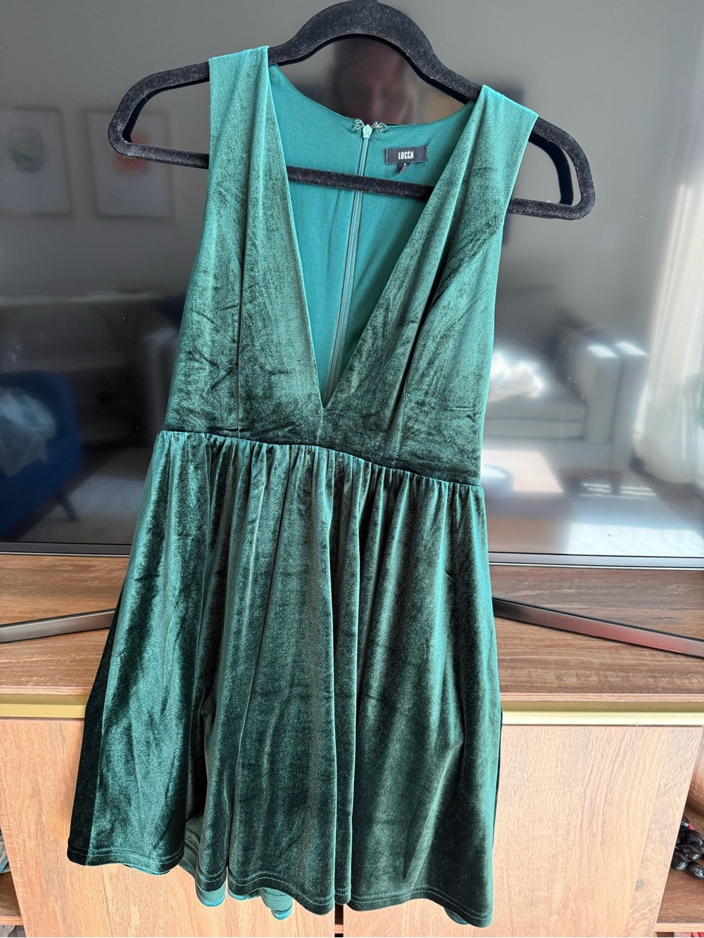 Lucca Deep Emerald Velvet A-Line Dress